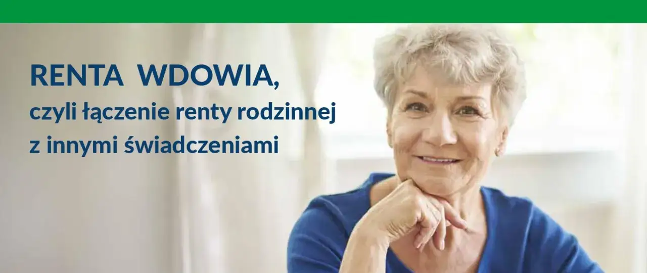 Uśmiechnięta starsza pani. Tekst: Renta wdowia, czyli łączenie renty rodzinnej z innymi świadczeniami. Czy wdowa może przejąć emeryturę po mężu?